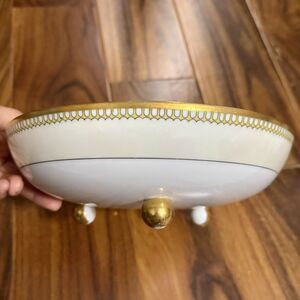Haviland LIMOGES Footed Round Serving Bowl White Gold Trim Three Toed